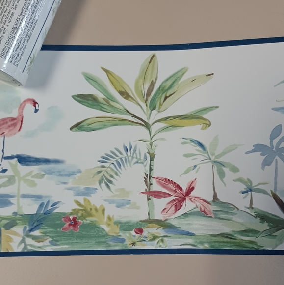 Wallpaper Border Flamingo Lagoon Teal Watercolor - Picture 5 of 7